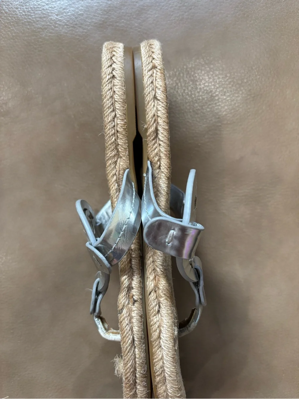 Tory Burch Metallic Silver Logo Rope-Trim Thong Sandals